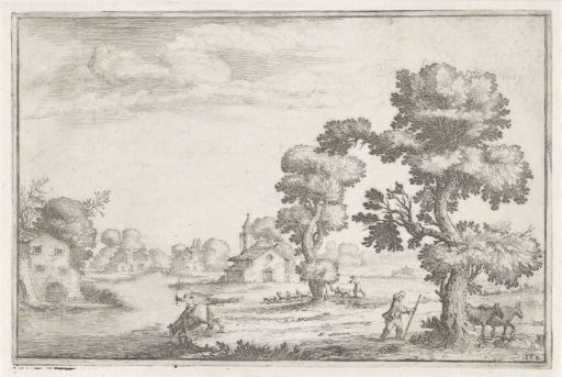 River landscape with shepherds