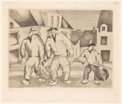 Three sailors in a street