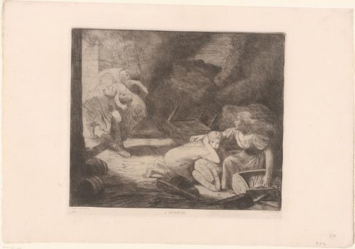 Family fleeing from a burning house