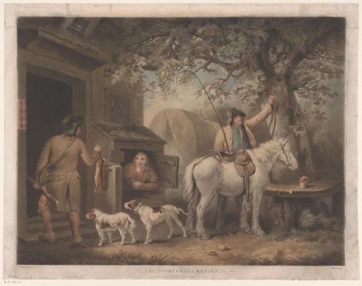 Men and shoemaker in front of an inn