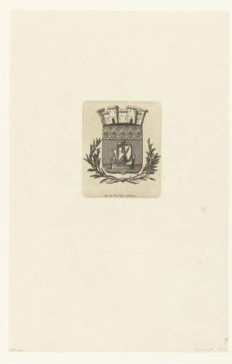 Shield bearing the arms of Paris with city gates, French lilies and a sailing ship