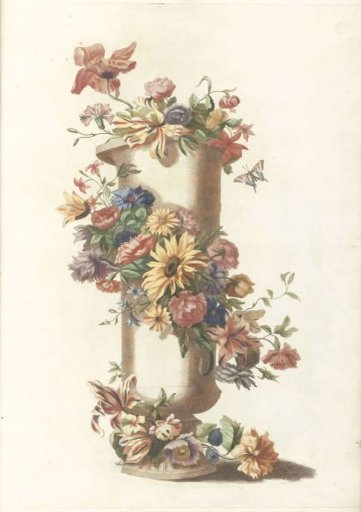 Cylindrical vase with floral wreath
