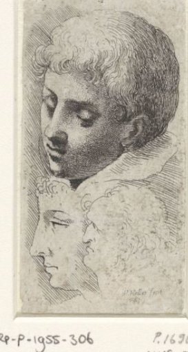 Head of a boy and two profiles of men