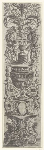 Fragment of a candelabrum composed of a base with two sphinxes and a vase on a pedestal and two wild men tied to the ears of the vase