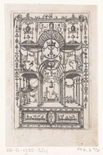 Composition with an open building