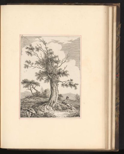 Landscape with a resting traveler by a tree