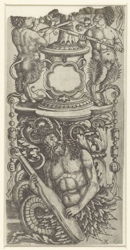 Fragment of a candelabrum ornament with a triton and two satyr children