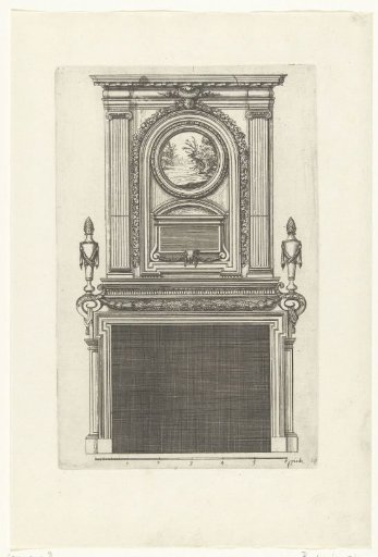 Lower panel with landscape in round medallion