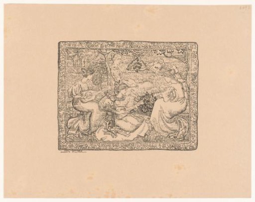 Tapestry with Four Music-Making Women in a Landscape