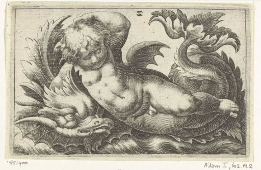 Child with one arm behind his head and one wrapped around a fish