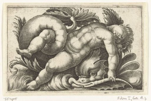 Sleeping putto on a dolphin