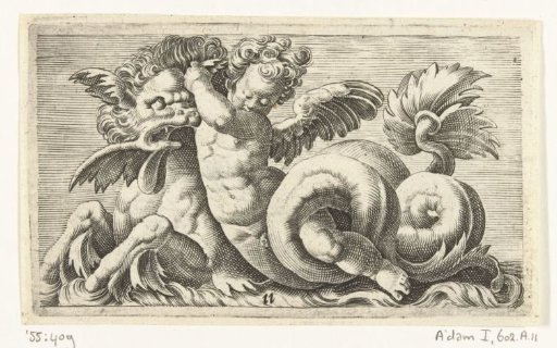 Putto, seated on a sea-lion