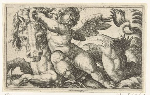 Putto, seated on a sea-horse