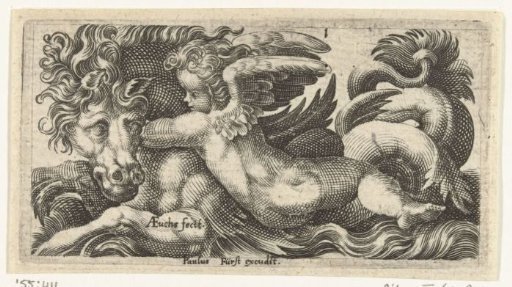 Sea-horse with a putto around its neck