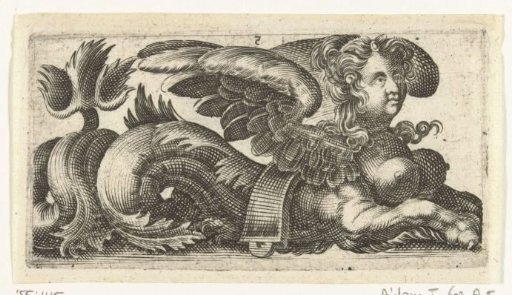 Sphinx with a fish tail and a kind of saddle on its back