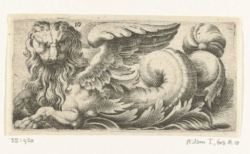 Winged sea-lion with flowing mane and beard