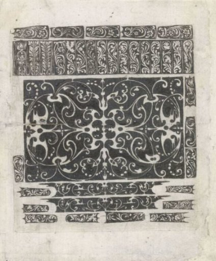 Rectangular panel and thirty-five small ornaments