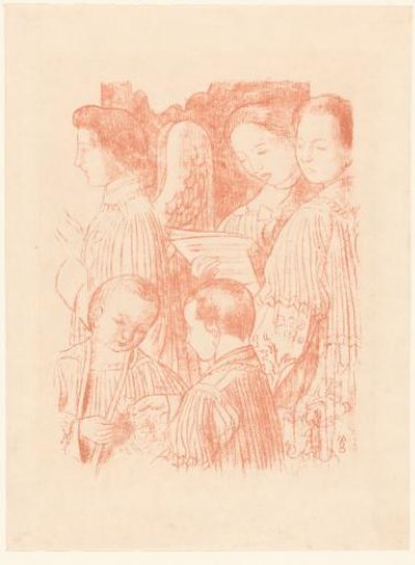Three singing angels and two choirboys during the Holy Mass