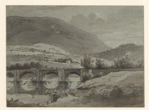 Hilly Landscape with Bridge over a River