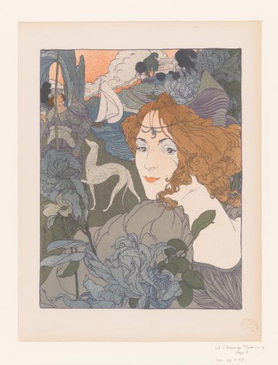 Lady with a nobleman and a greyhound by a river