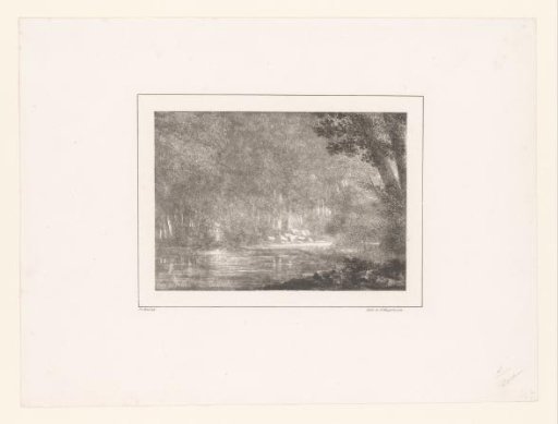 Wooded landscape with houses and water