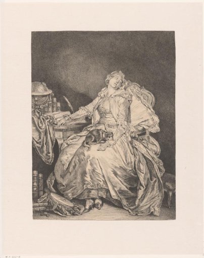 Sleeping Woman with Dog on Her Lap