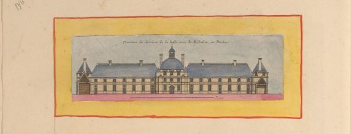 View of the facade of the castle of Richelieu seen from the central square