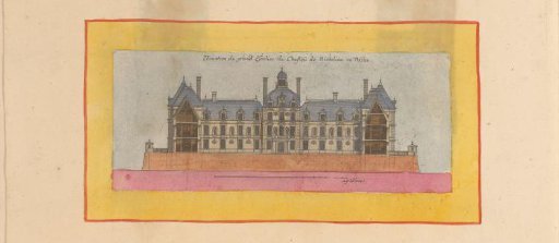 View of the facade of the castle of Richelieu with a cross-section of the staircase
