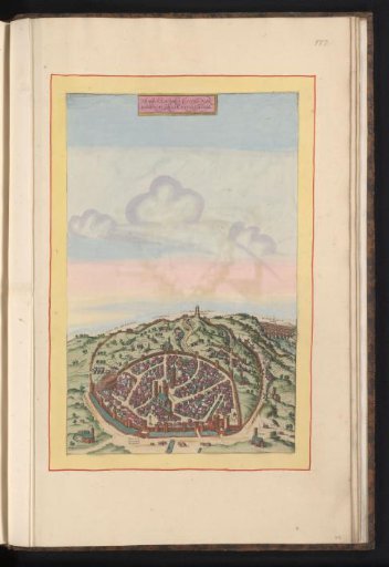 View of Nîmes in bird's-eye perspective