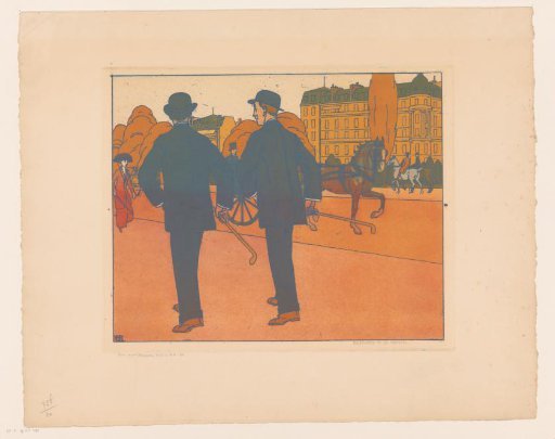 Two walking men with bowler hats