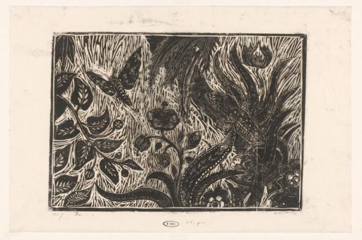 Shrubbery with lizard and moth
