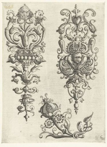 Two patterns with gemstones and vines
