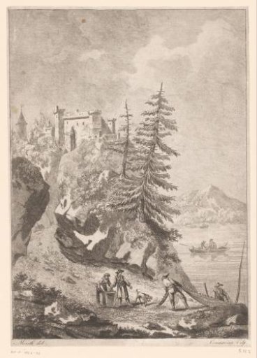 Landscape with castle and fishermen by a lake