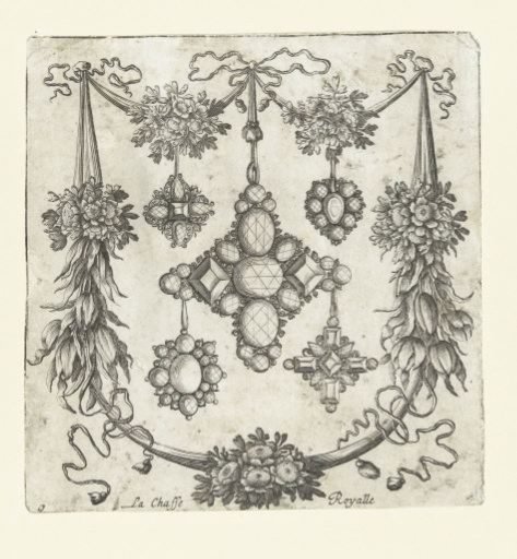 Cartouche with five pendants