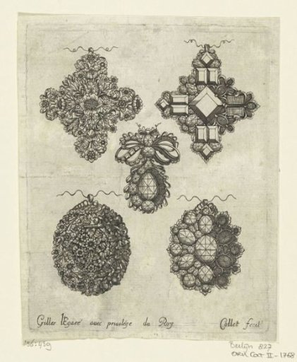 Five obverse and reverse sides of jewels