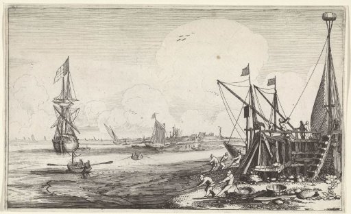 Harbour mole with fishermen hauling in their nets