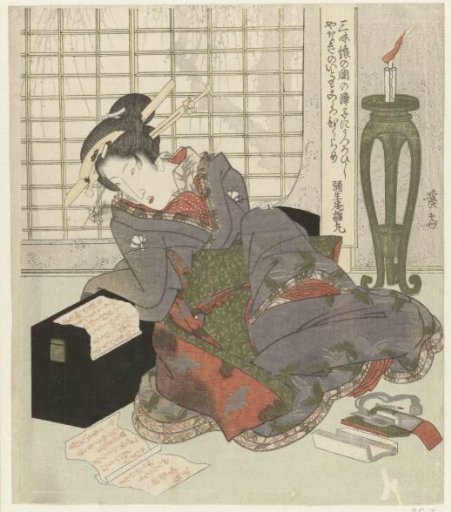 A Geisha Leaning on the Case of Her Shamisen