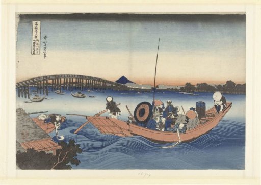 Viewing the Sunset at the Ryogoku Bridge from the Onmaya Bank
