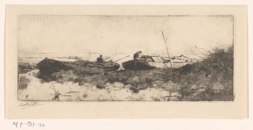 Two barges at the side of a pond