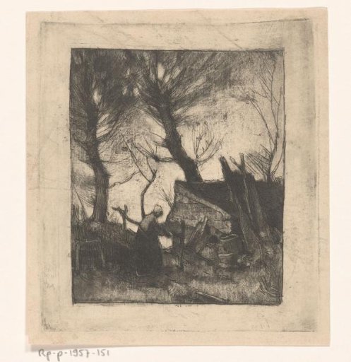 Peasant woman near a barn