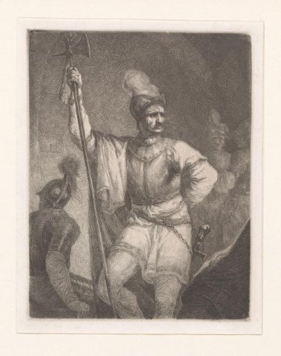 Soldier with a halberd and helmet