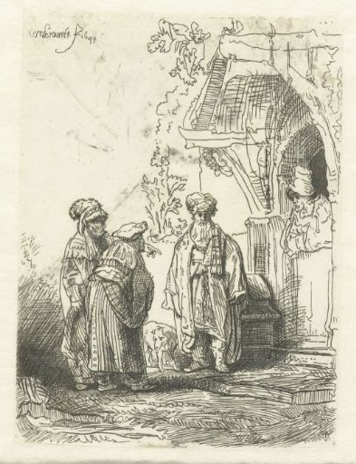 Three Oriental figures (Jacob and Laban?)