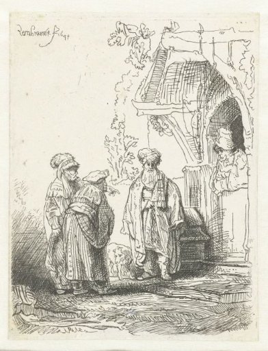 Three oriental figures (Jacob and Laban?)