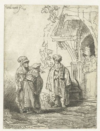 Three oriental figures (Jacob and Laban?)
