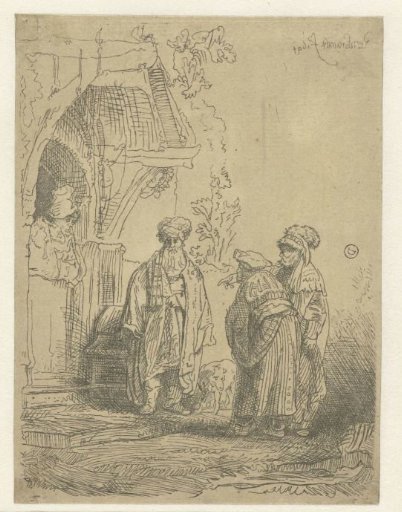 Three oriental figures (Jacob and Laban?)