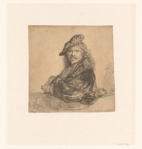 Self-portrait leaning on a stone sill