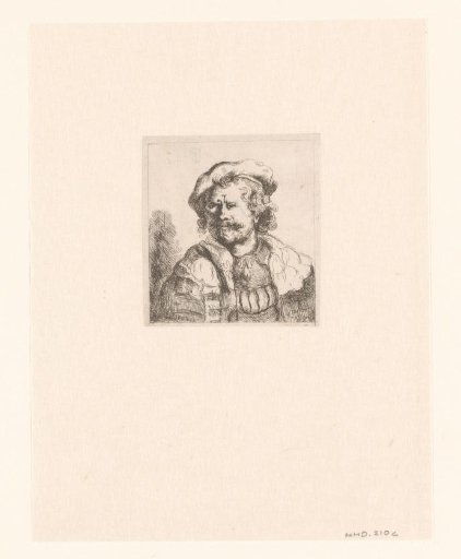 Self-portrait in a flat cap and embroidered dress