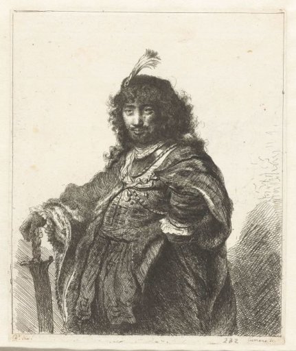 Self-portrait (?) with plumed cap and lowered sabre