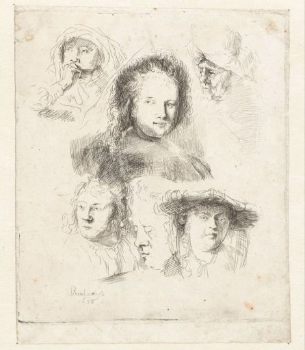 Studies of the head of Saskia and others