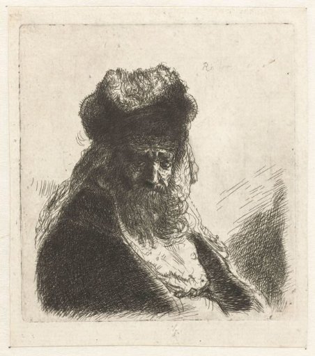 Bearded old man in a high fur cap, with eyes closed